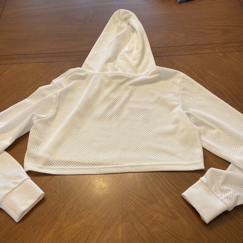 FILA cropped ventilated drawstring hoodie size small white w/ purple and pink - Picture 4 of 11